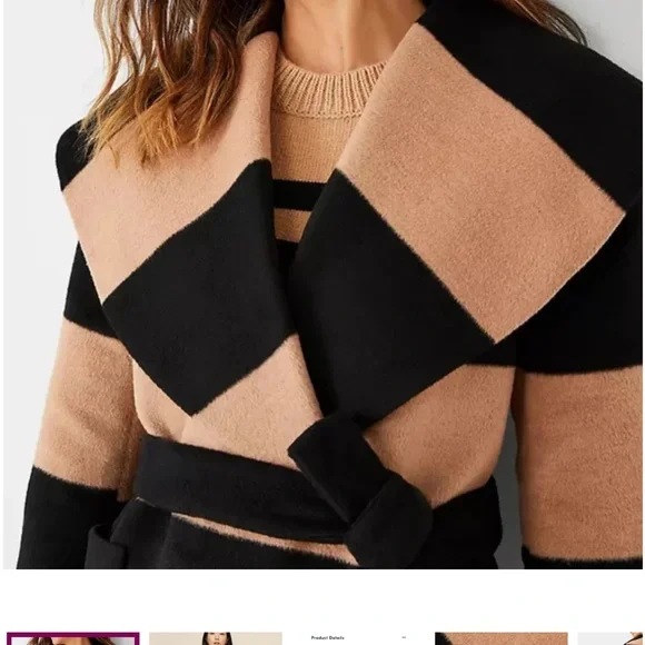 Ann Taylor Stripes Drape Wrap Collar Coat - new - MEDIUM - Picture 2 of 5
